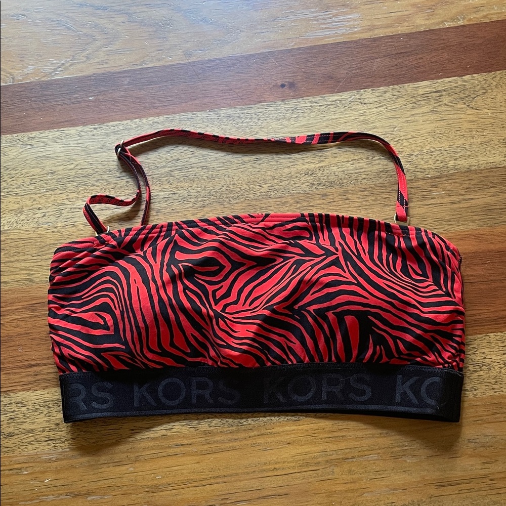 Michael Michael Kors Red Zebra Print Bandeau Swim Top